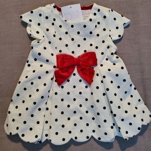Maggie & Zoe Cap Sleeve Pleated Polka Dot Dress with Velvet Bow and Back Buttons